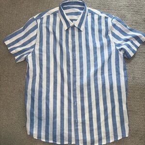 Blue and White Striped Men's Shirt